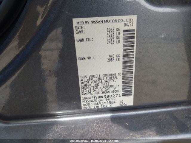 1N4BL4BV1MN380271 Nissan Altima S Fwd