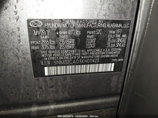 Hyundai Santa Fe Se 2019 5NMS2CAD3KH011423 Image 9