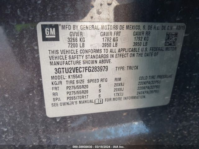3GTU2VEC7FG283979 GMC Sierra 1500 Slt