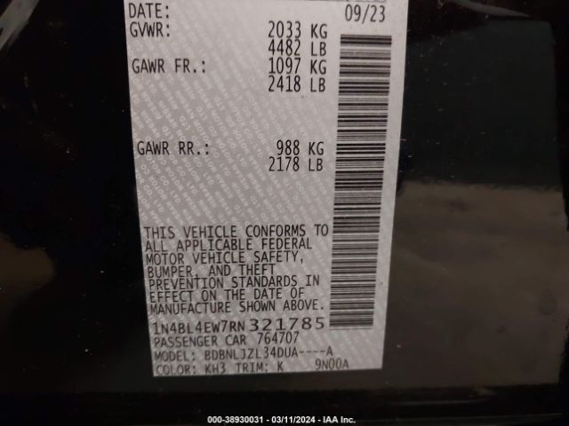 1N4BL4EW7RN321785 Nissan Altima Sl Intelligent Awd