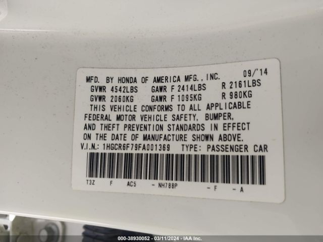 1HGCR6F79FA001369 Honda Accord Hybrid Touring