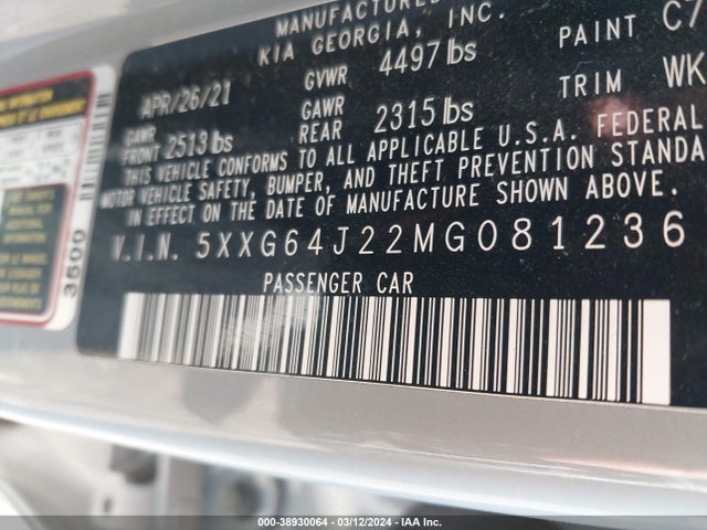 KIA K5 Gt-line 2021 5XXG64J22MG081236 Image 9