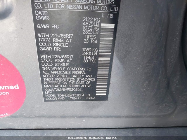 Nissan ROGUE SV 2017 KNMAT2MV6HP520252 Image 9