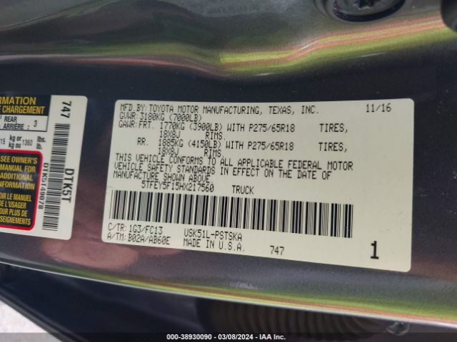 5TFEY5F15HX217560 Toyota Tundra Sr5 5.7l V8