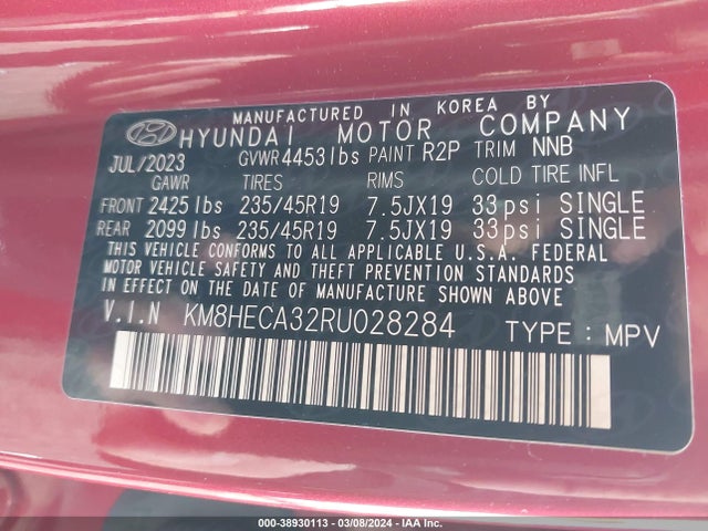 Hyundai Kona Limited 2024 KM8HECA32RU028284 Image 9