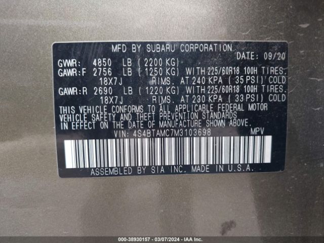 4S4BTAMC7M3103698 Subaru Outback Limited