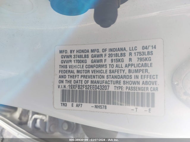 Honda Civic Lx 2014 19XFB2F52EE043207 Image 9