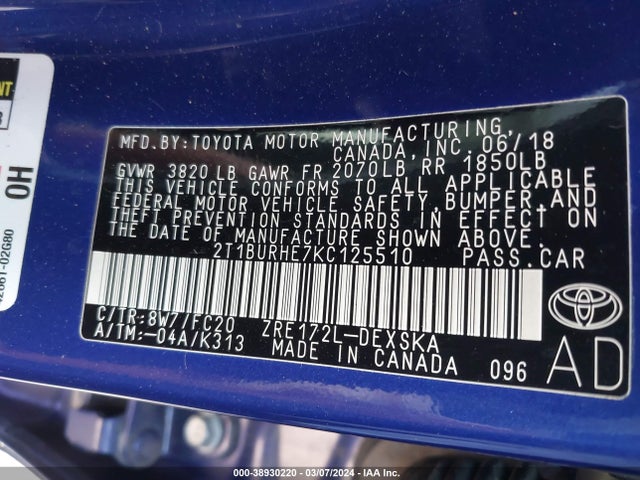 Toyota COROLLA SE 2019 2T1BURHE7KC125510 Image 9