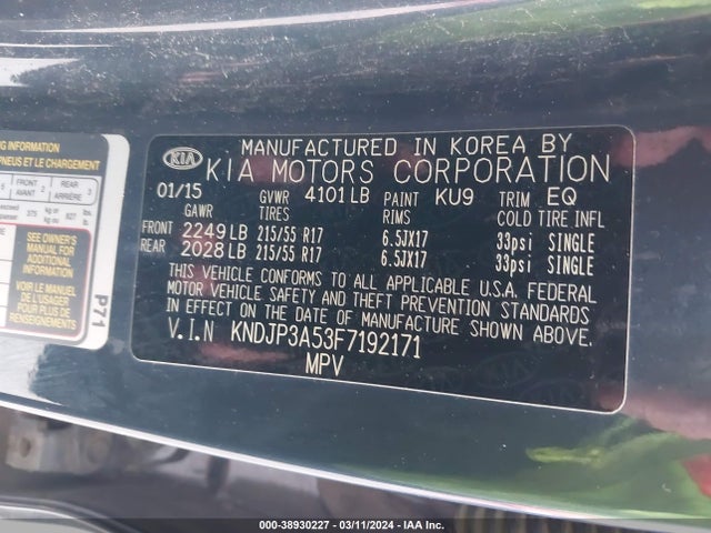KIA SOUL + 2015 KNDJP3A53F7192171 Image 9