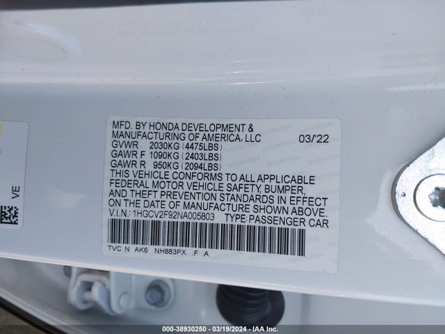 Honda Accord Touring 2022 1HGCV2F92NA005803 Image 9