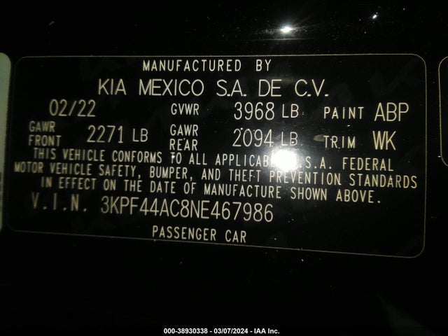 KIA FORTE GT 2022 3KPF44AC8NE467986 Image 9