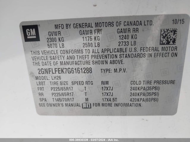 Chevrolet EQUINOX LT 2016 2GNFLFEK7G6161288 Image 9