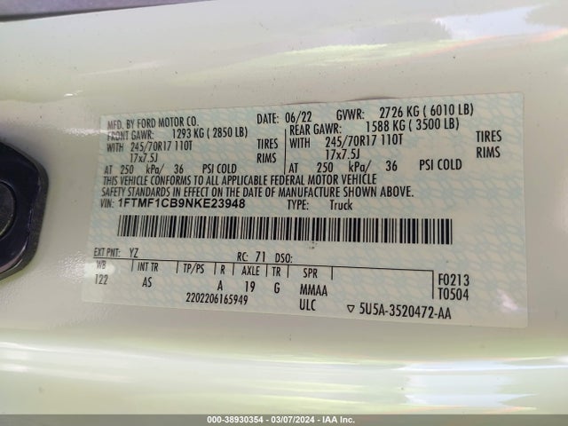 Ford F-150 Xl 2022 1FTMF1CB9NKE23948 Image 9