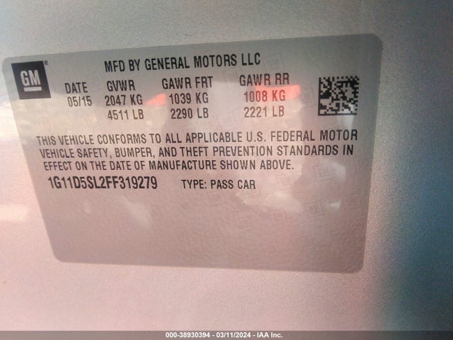 Chevrolet MALIBU 2LT 2015 1G11D5SL2FF319279 Image 9