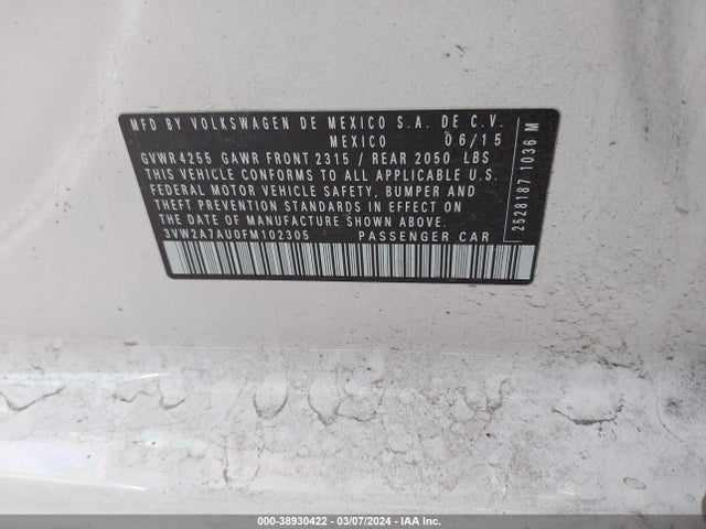 3VW2A7AU0FM102305 Volkswagen Golf Tdi Se 4-door