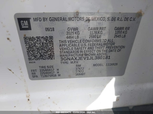 Chevrolet EQUINOX LT 2018 3GNAXJEV1JL380181 Image 9