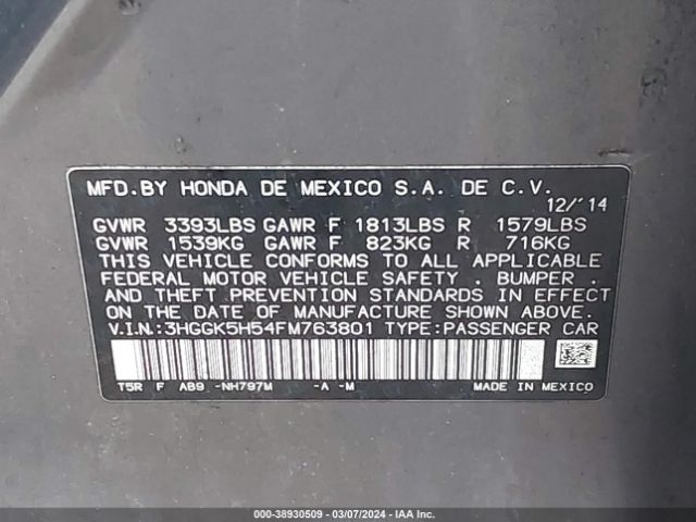 3HGGK5H54FM763801 Honda FIT LX