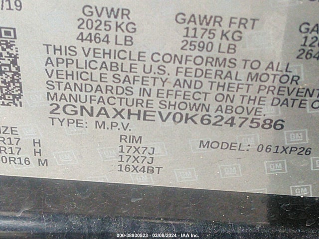 Chevrolet EQUINOX LS 2019 2GNAXHEV0K6247586 Image 9
