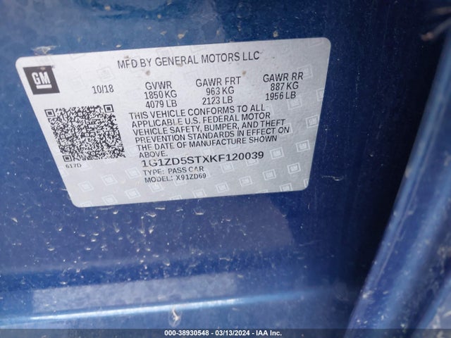 Chevrolet MALIBU LT 2019 1G1ZD5STXKF120039 Image 9