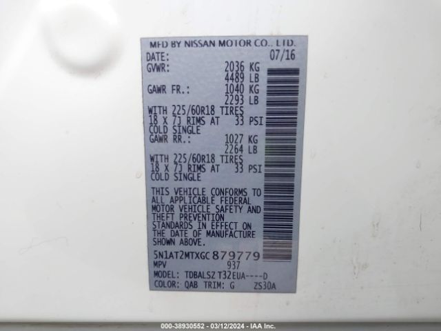 5N1AT2MTXGC879779 Nissan Rogue Sl