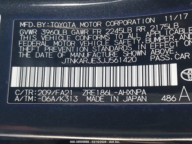 Toyota COROLLA IM 2018 JTNKARJE3JJ561420 Image 9