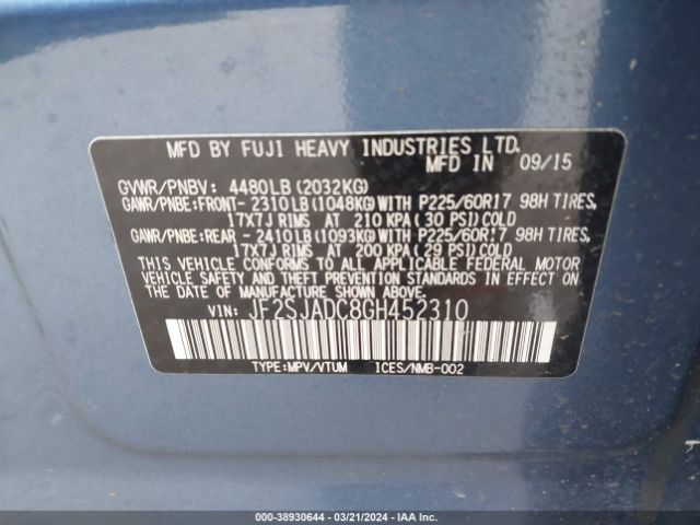 JF2SJADC8GH452310 Subaru Forester 2.5i Premium
