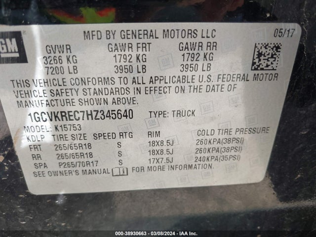 Chevrolet Silverado 1500 2lt 2017 1GCVKREC7HZ345640 Image 9