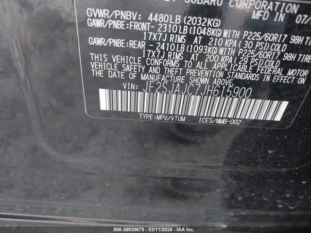 Subaru Forester 2.5i Limited 2018 JF2SJAJC7JH615900 Image 9