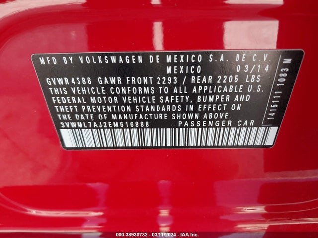 3VWML7AJ2EM616888 Volkswagen Jetta Sportwagen 2.0l Tdi