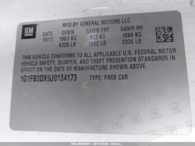 Chevrolet Camaro 1lt 2018 1G1FB3DX9J0134173 Image 9