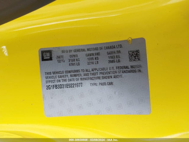 Chevrolet Camaro 1lt 2014 2G1FB3D31E9221977 Image 9