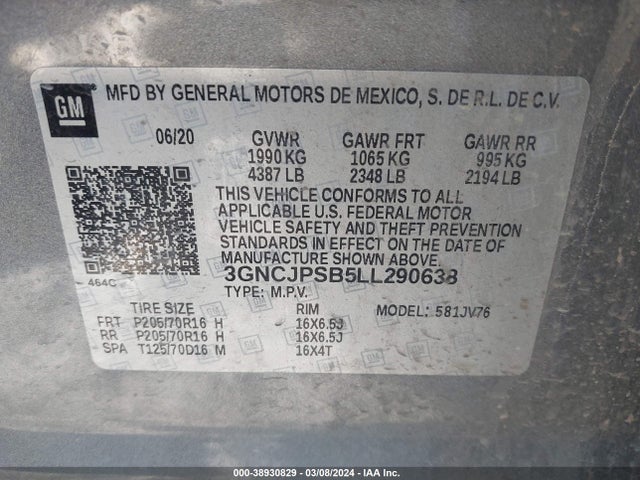 Chevrolet Trax Awd Lt 2020 3GNCJPSB5LL290638 Image 9
