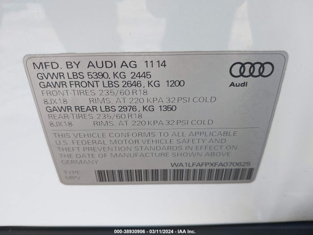 WA1LFAFPXFA070625 Audi Q5 2.0t Premium