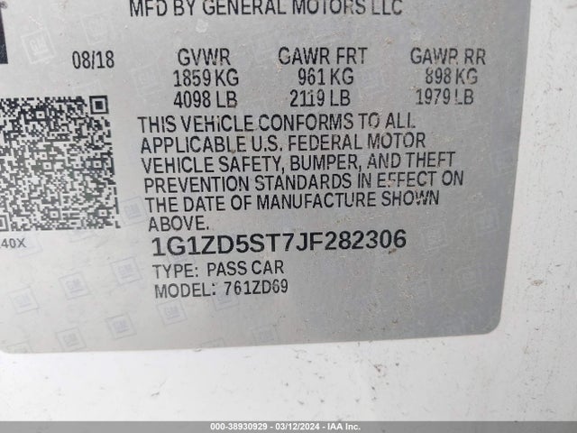 Chevrolet MALIBU LT 2018 1G1ZD5ST7JF282306 Image 9