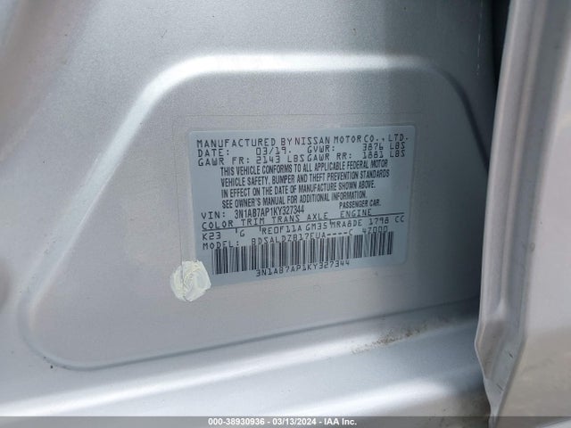 Nissan SENTRA SV 2019 3N1AB7AP1KY327344 Image 9