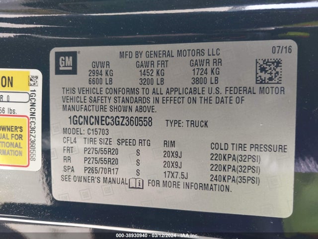 Chevrolet Silverado 1500 Wt 2016 1GCNCNEC3GZ360558 Image 9
