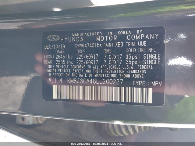 Hyundai Tucson Value 2020 KM8J3CA48LU200227 Image 9