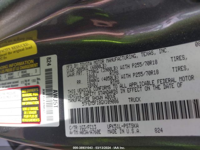 5TFEM5F18GX109086 Toyota Tundra Sr5 4.6l V8