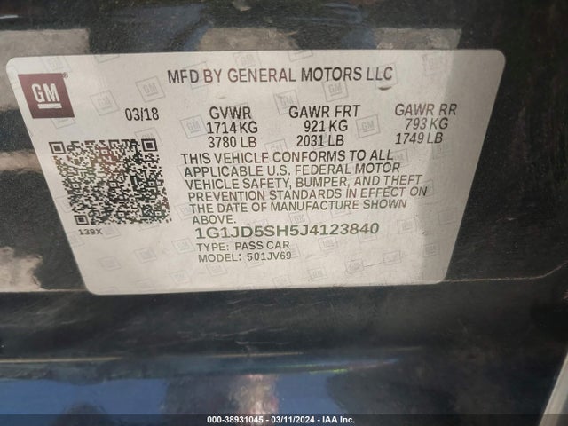 Chevrolet Sonic Lt Auto 2018 1G1JD5SH5J4123840 Image 9