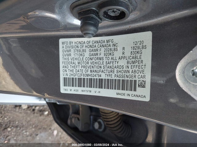 Honda Civic Sport 2021 2HGFC2F80MH524794 Image 9