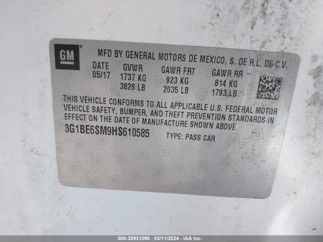 Chevrolet Cruze Lt Auto 2017 3G1BE6SM9HS610585 Image 9