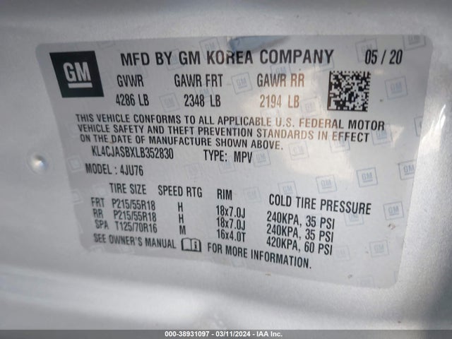 KL4CJASBXLB352830 Buick Encore Fwd Preferred