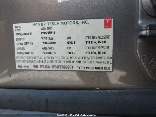 5YJSA1H24FF090961 Tesla Model S 70d/85d/p85d