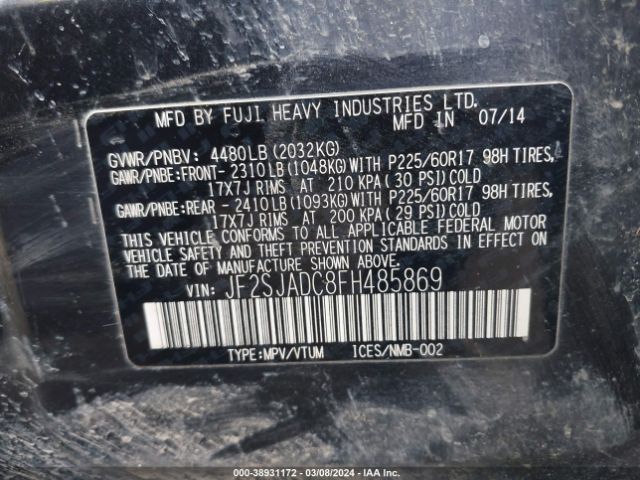 JF2SJADC8FH485869 Subaru Forester 2.5i Premium