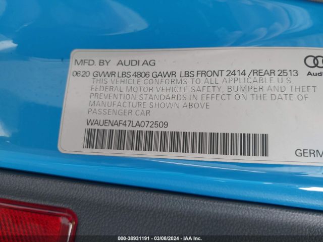 WAUENAF47LA072509 Audi A4 Premium Plus 45 Tfsi Quattro S Tronic