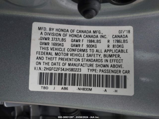 2HGFC2F54JH580223 Honda Civic Lx