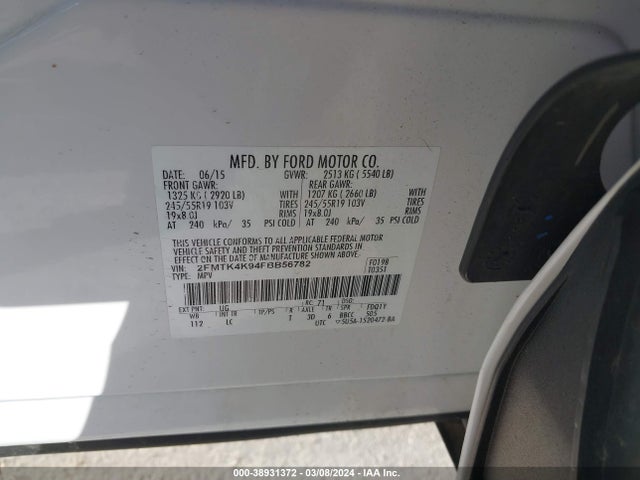 Ford Edge Titanium 2015 2FMTK4K94FBB56782 Image 9