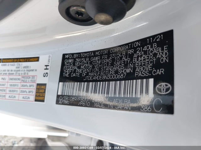Toyota Corolla Hybrid Le 2022 JTDEAMDE8N3000687 Image 9