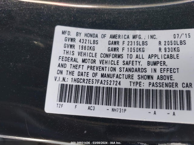 Honda Accord Sport 2015 1HGCR2E57FA252724 Image 9