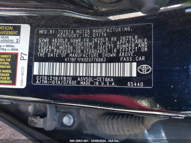 Toyota CAMRY XLE 2014 4T1BF1FK0EU776663 Image 9